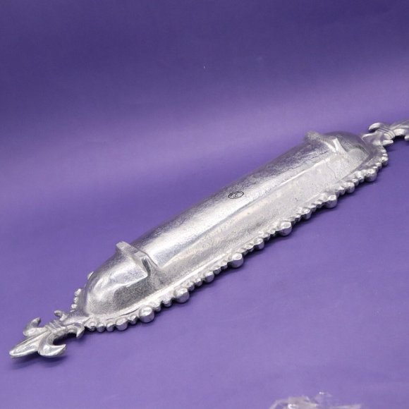 Fleur de Lis Long Cracker Tray by IHI India Silver Tone Cast Metal Hors D'Oeuvre - Picture 5 of 7